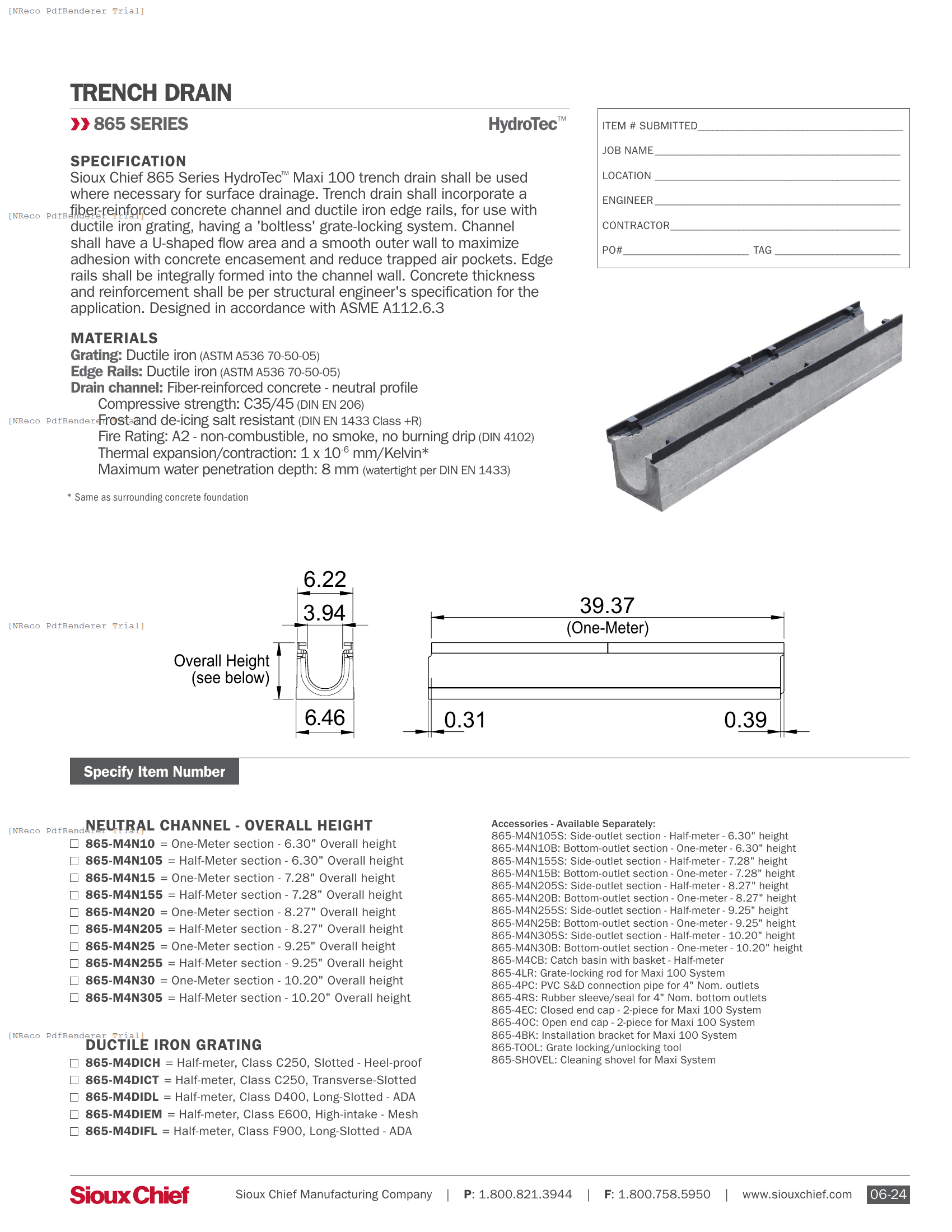 865 SERIES - HYDROTEC MAXI 100 NEUTRAL - SPEC SHEET.PDF Specification Document